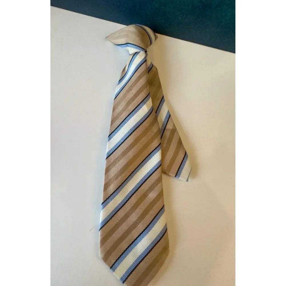 Boys Clip On Necktie Lot of 4 Striped Plaid Geometric Formal‎ Tie Ages 6-10